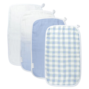 Honestbaby Organic Cotton Multi-Layer Burp Cloths Multipack, 4-Pack Blue Painted Buffalo Check, One Size