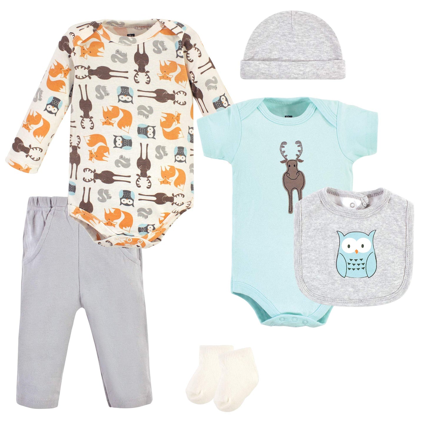 Hudson Baby Unisex Baby Cotton Layette Set, Moose, 9-12 Months