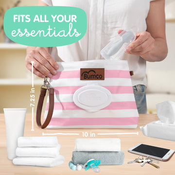 Bumco Diaper Clutch Bag And Mini Cream Spatula - Baby Travel Essentials, Small Bag With Wipes Dispenser, Bpa-Free Butt Spatula,