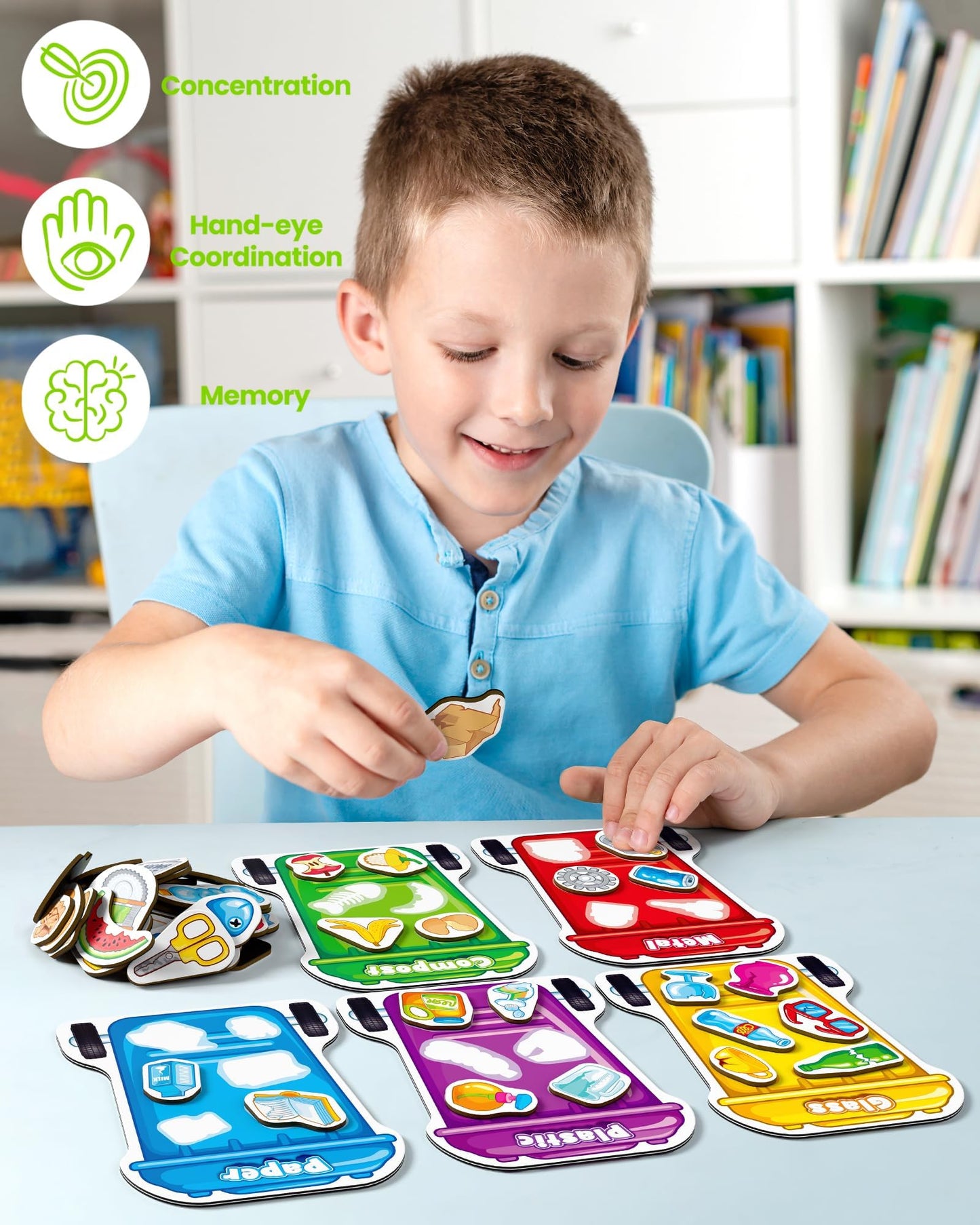 Coogam Montessori Toys for 3 Year Old, Magnetic Garbage Recycling Sorting Toy - Waste Category Classification and Environmental