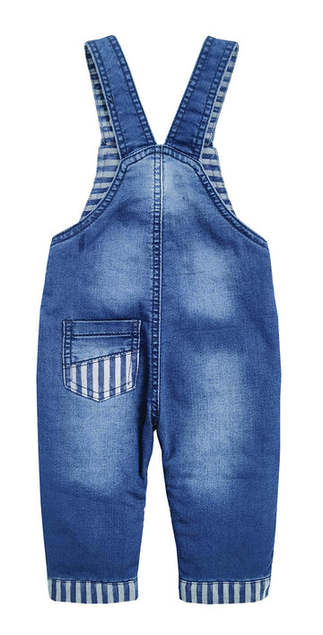 Kidscool Space Baby Boys Easy Diaper Changing Snap Legs Bib Pocket Patched Denim Overalls,Blue,18-24 Months