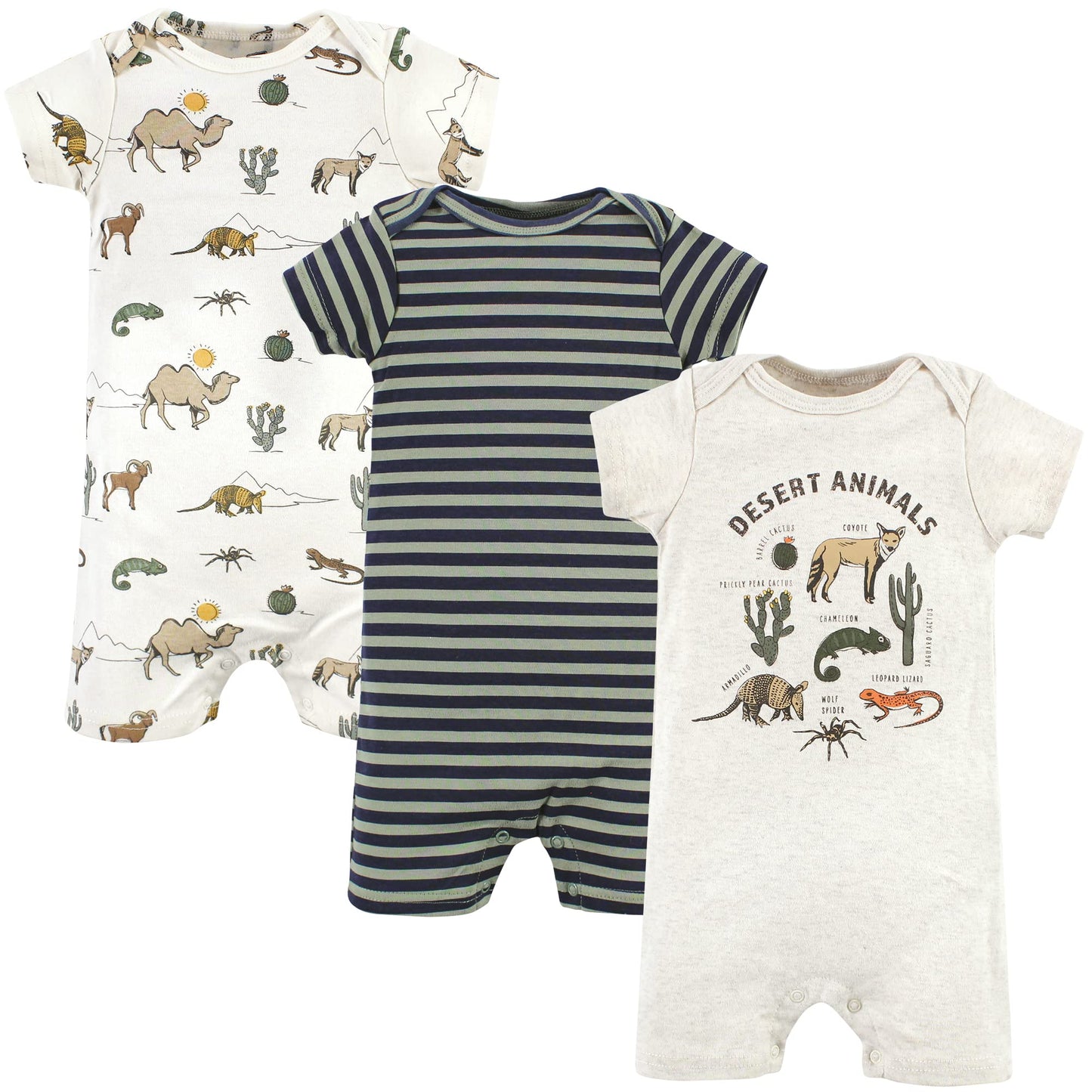 Hudson Baby Unisex Baby Cotton Rompers, Desert Animals, 9-12 Months