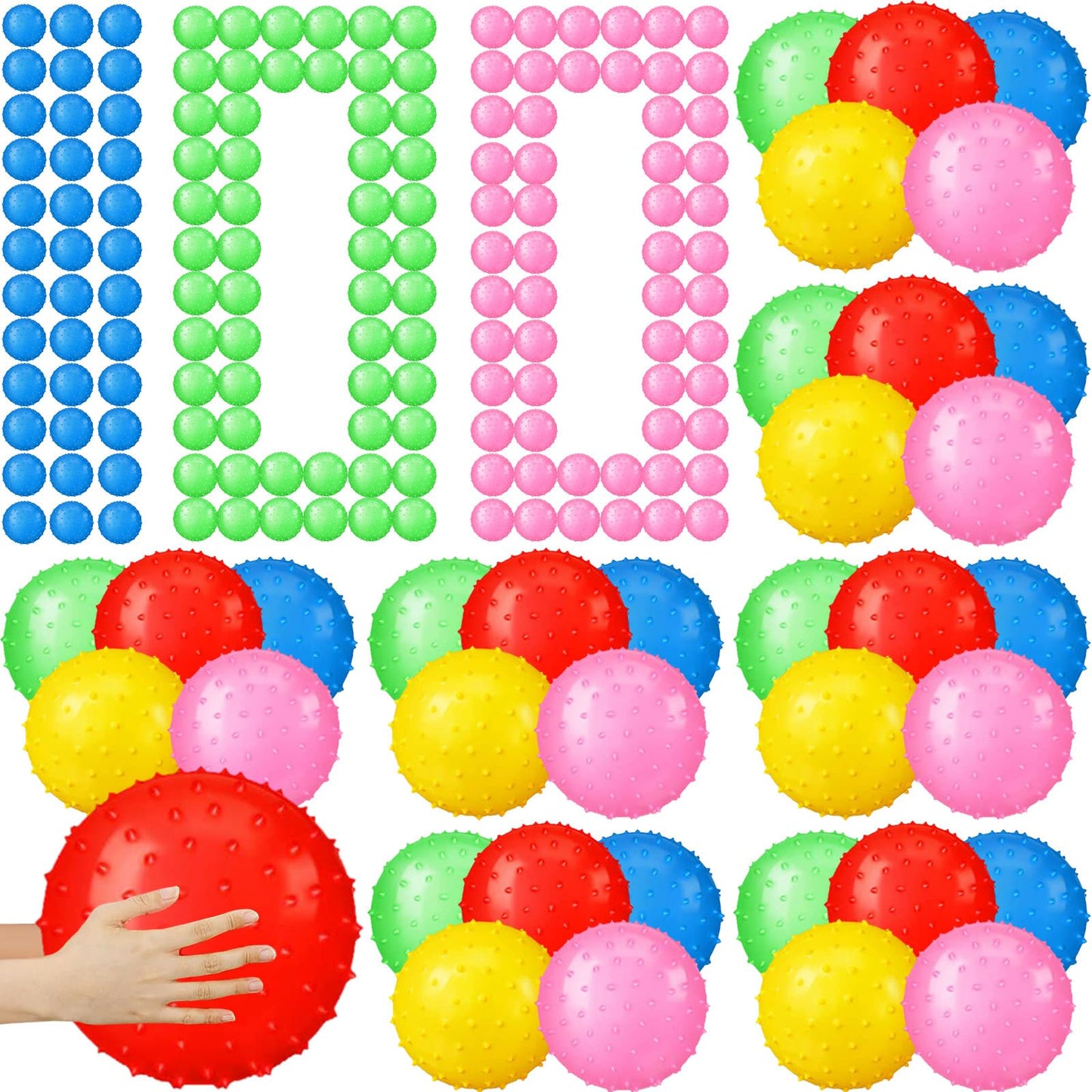 Jerify 100 Pcs Knobby Balls 7 Inch Spiky Bounce Ball, Soft Massage Stress Plastic Balls for School, Indoor or Outdoor Party Favo