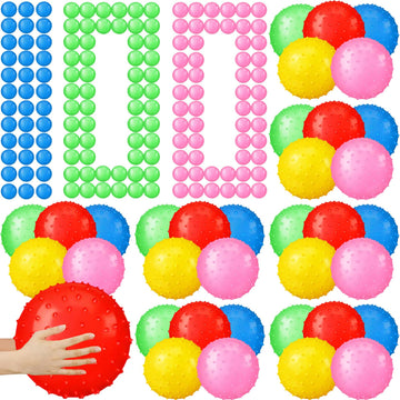 Jerify 100 Pcs Knobby Balls 7 Inch Spiky Bounce Ball, Soft Massage Stress Plastic Balls for School, Indoor or Outdoor Party Favo