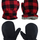 N'Ice Caps Little Kids And Baby Easy-On Sherpa Lined Fleece Mittens - 2 Pair Pack (Black/Red Buffalo Plaid, 2-3 Years)