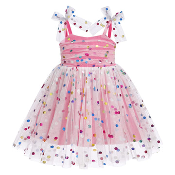 Idopip Baby Girls Sequin Polka Dot Tutu Dress Summer Sleeveless Princess Birthday Party Dresses Toddler Little Girl First Commun