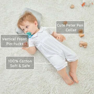 Pureborn Baby Boys Baptism Romper Short Sleeve Christening Outfit One-Piece Coverall 6-9 Months White
