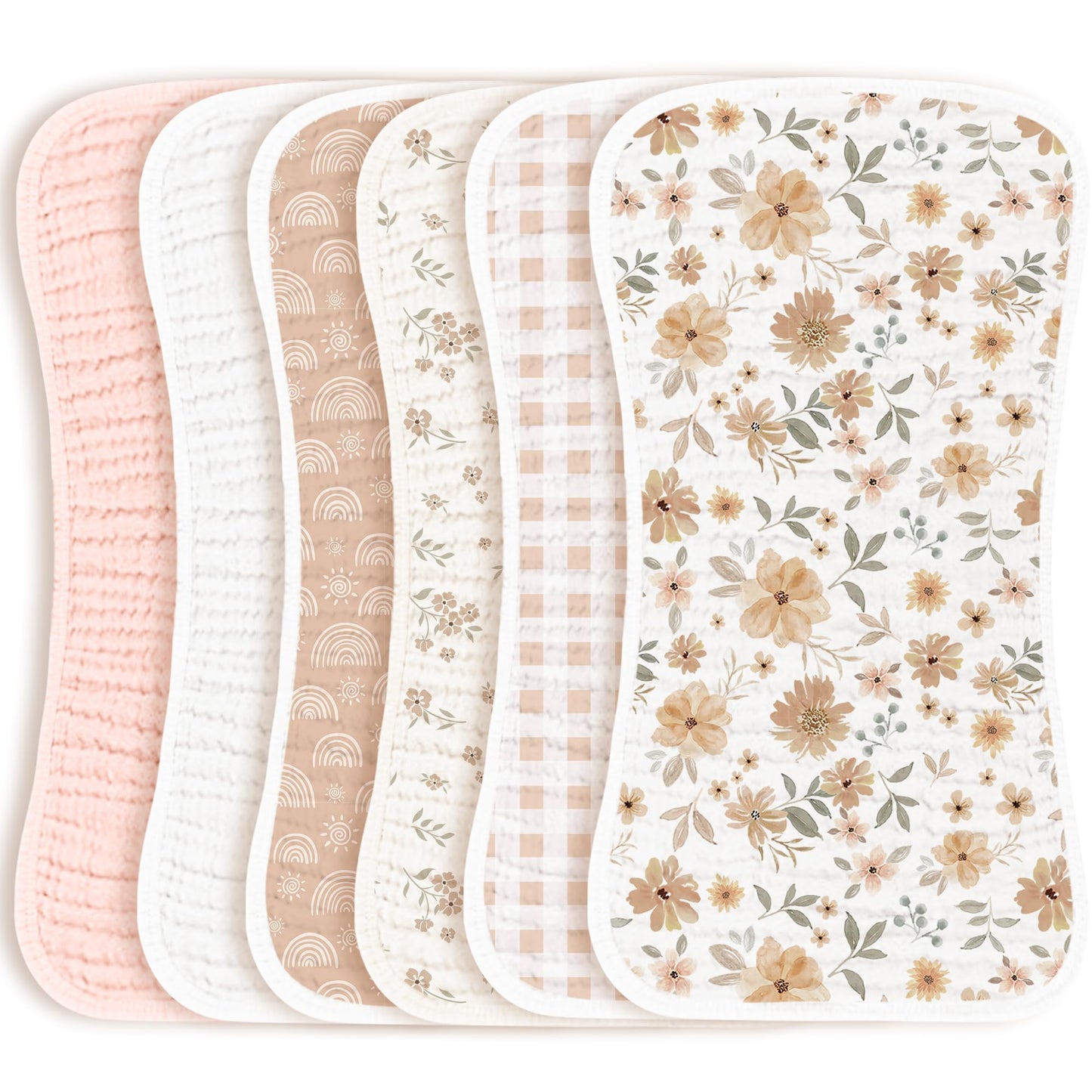 Konssy Muslin Baby Burp Cloths Sets For Unisex- 6 Pack Large 100% Cotton Burping Clothes For Newborn, Baby Girls And Boys