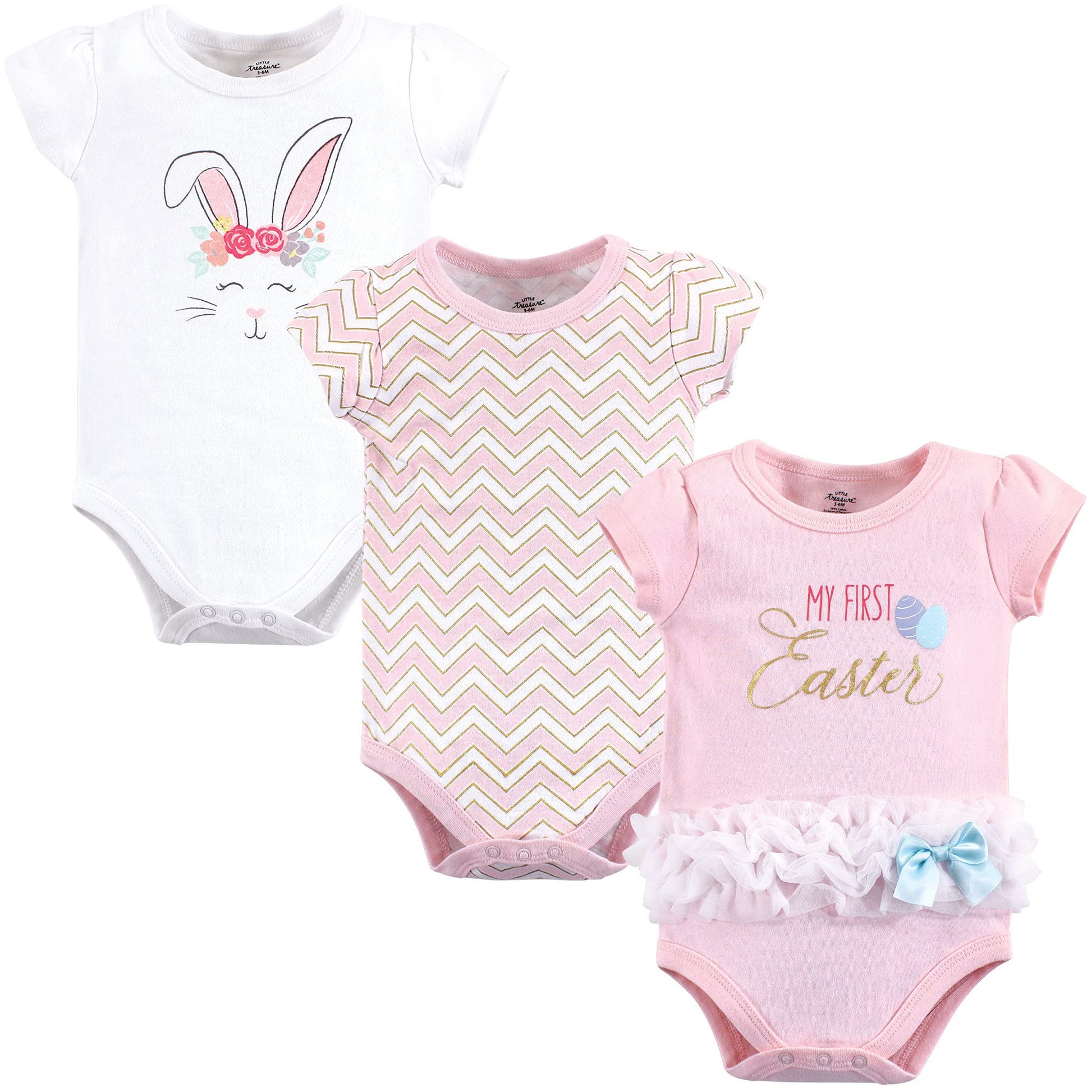 Little Treasure Unisex Baby Cotton Bodysuits, Girl First Easter, 0-3 Months