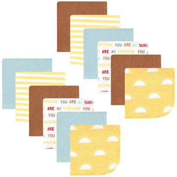 Hudson Baby Unisex Baby Flannel Cotton Washcloths, My Sunshine 12 Pack, One Size