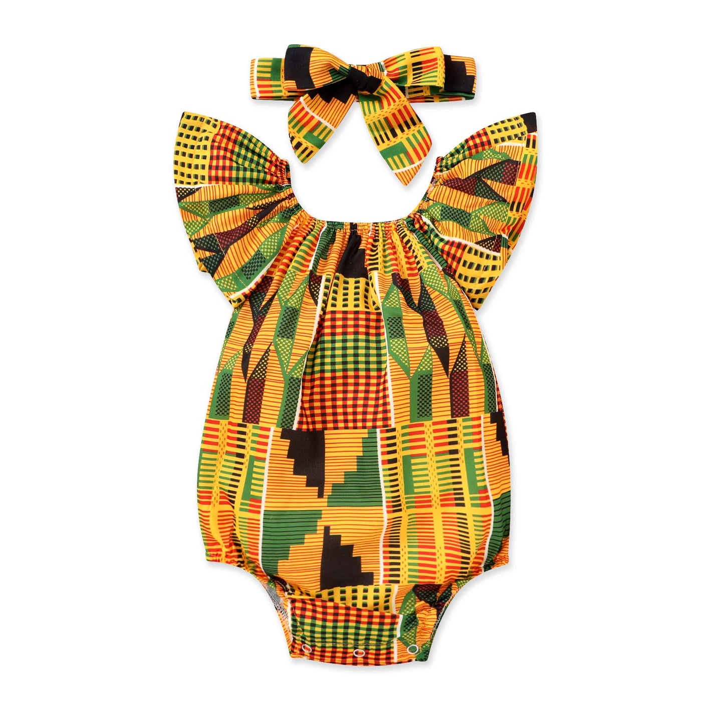 Younger Tree African Baby Clothes Girl Dashiki Ankara Outfit Set (0-3 Months, Romper)