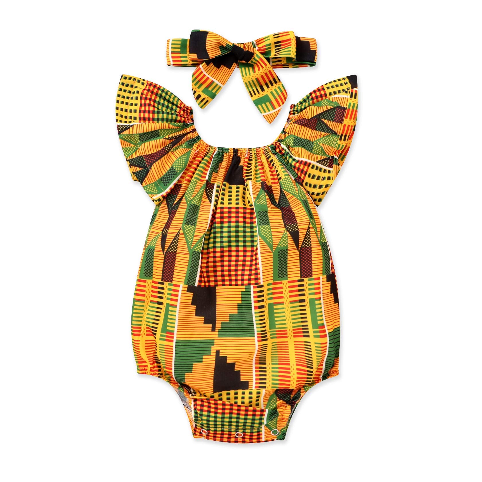 Younger Tree African Baby Clothes Girl Dashiki Ankara Outfit Set (0-3 Months, Romper)