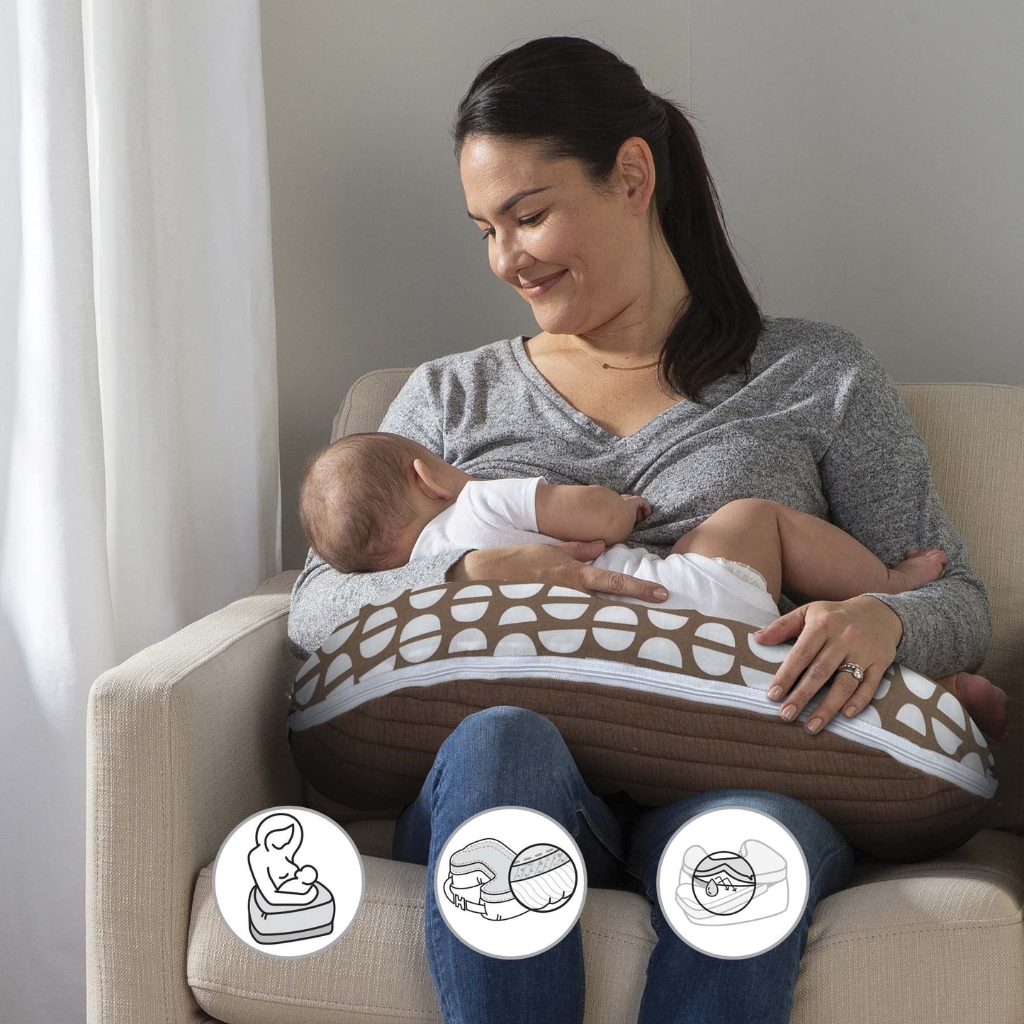 Boppy Nursing Pillow Best Latch, Mocha Half Domes, Created With Lactation Consultant, Firm Contoured And Plush Sides For Two Bre