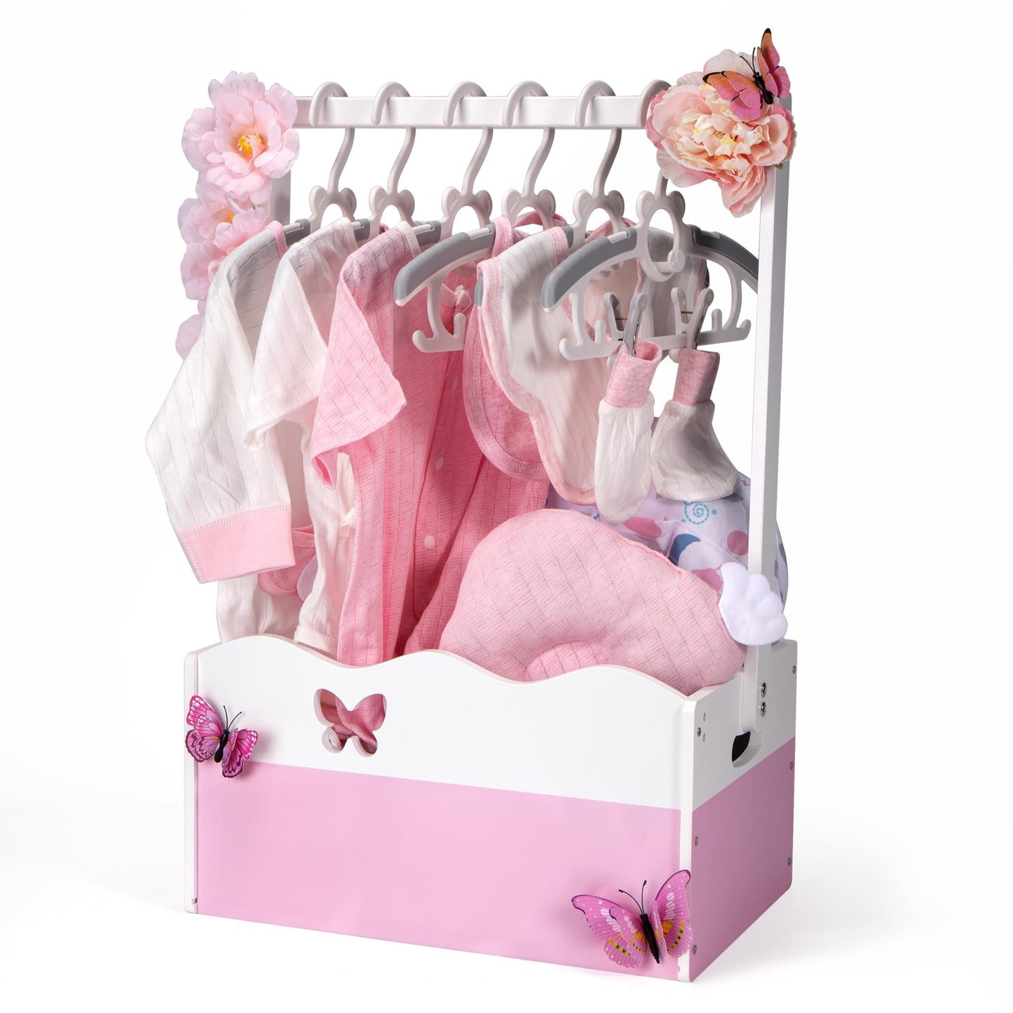 GiftAmaz Pink Wooden Baby Shower Crate Closet, Baby Storage Crate with Handle, Baby Shower Gifts Basket, Baby Welcome Box for Ne