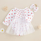 Baby Girl Valentines Day Dress Heart Puff Sleeve Cotton Linen Tulle Romper Dresses Newborn Valentines Outfit (White, 12-18 Month