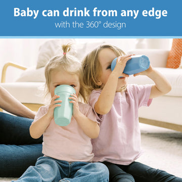 Dr. Brown'S Milestones Cheers 360 Training Cup For Toddlers & Babies, Leak-Free Sippy Cup, Blue/Aqua, 10Oz/300Ml, 9M+, 2 Pack (C