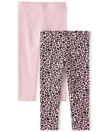 The Children'S Place Baby Girls' And Toddler Assorted Everyday Pull On Leggings, Pink/Cheetah Print 2-Pack, 12-18 Months