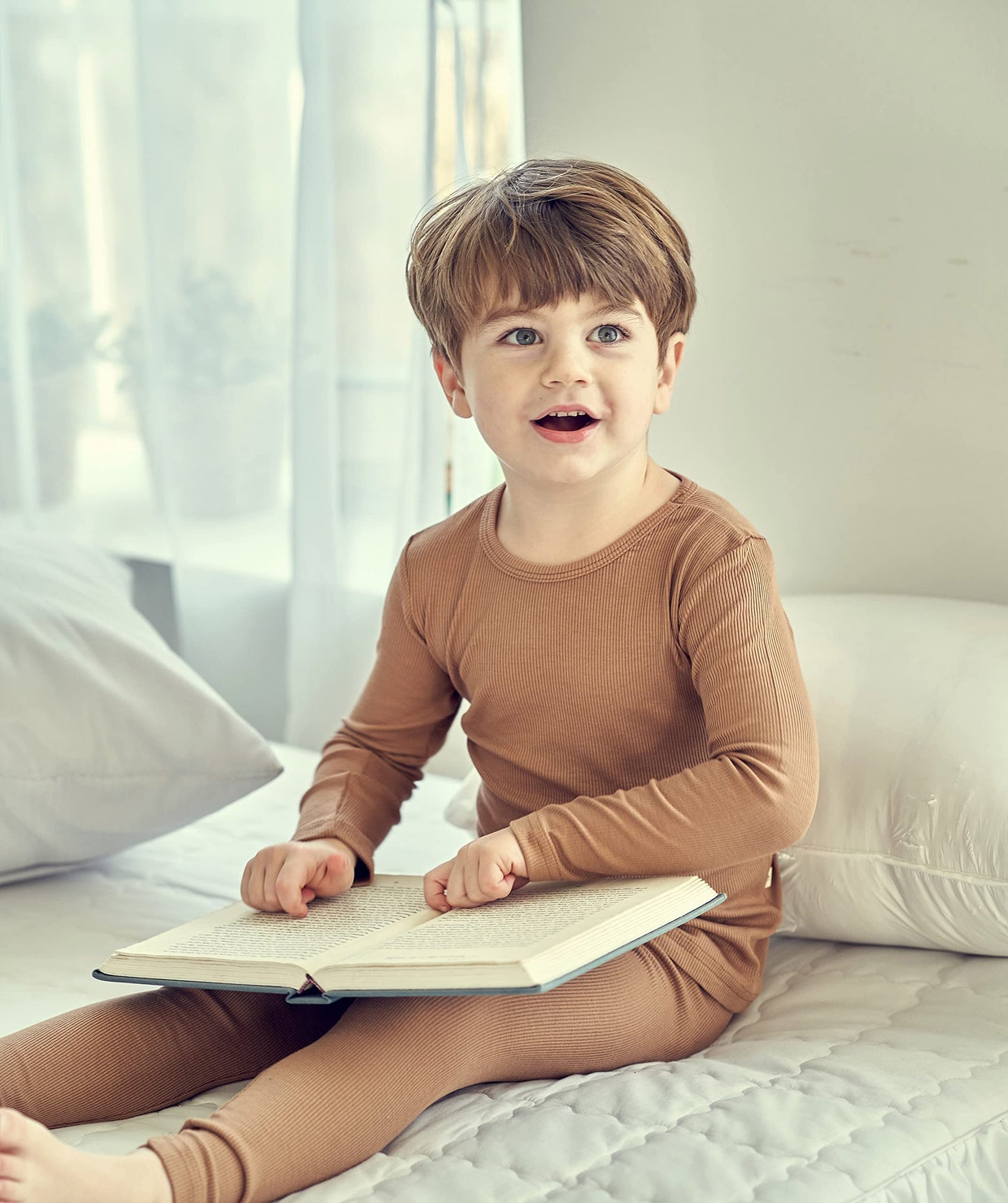 Avauma Baby Boys Girls Pajama Set Kids Toddler Snug Fit Ribbed Sleepwear Pjs For Daily Life Style (Js/Camel(L))