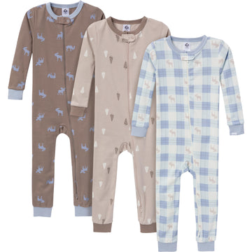 Gerber Baby-Girls 3-Pack Snug Fit Footless One-Piece Cotton Pajamas, Moose & Trees, 3-6 Months