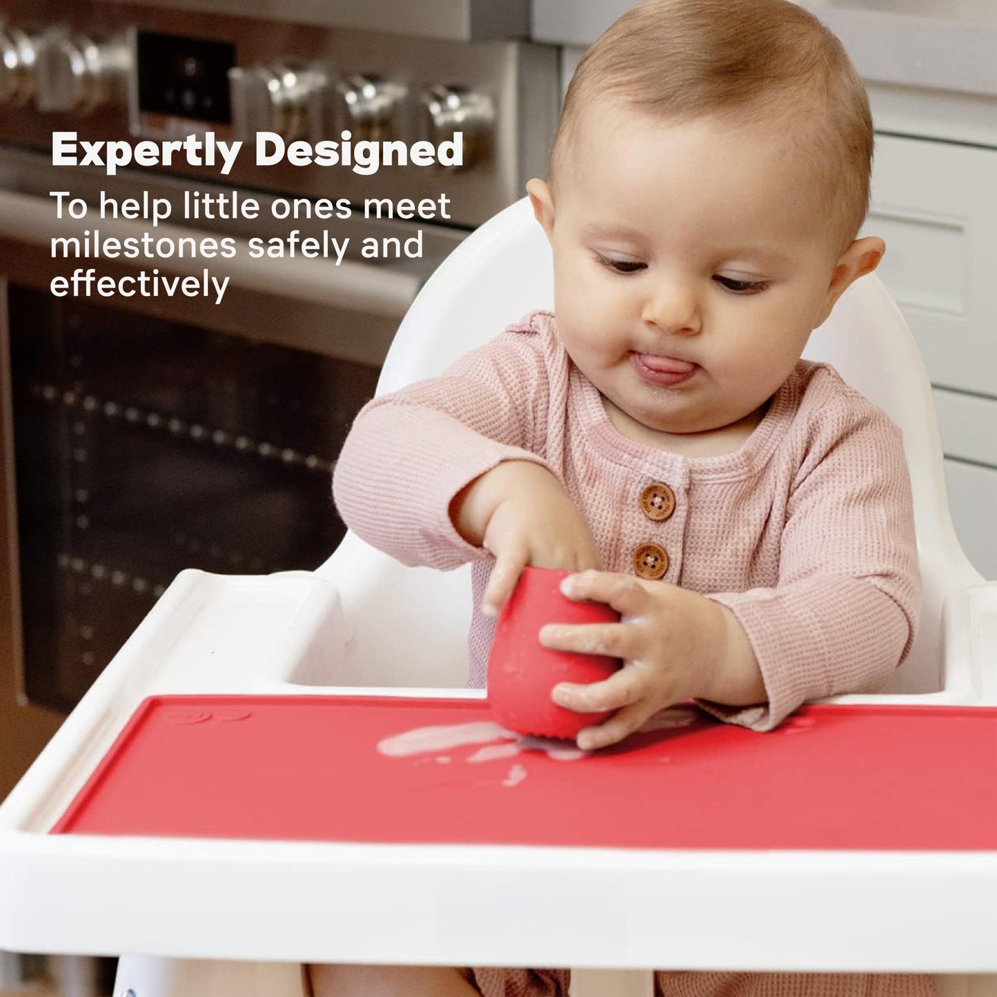 Ezpz Tiny Placemat - 6 Months+ (Coral) - Non-Slip, 100% Silicone Placemat For Toddlers And Babies - Fits On Most Highchair Trays
