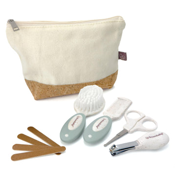 Dreambaby Neat & Tidy 9Pc Wheatgrass Baby Grooming Kit - Eco-Friendly Baby Care Kit With Cotton & Cork Travel Bag - Soft Brush,