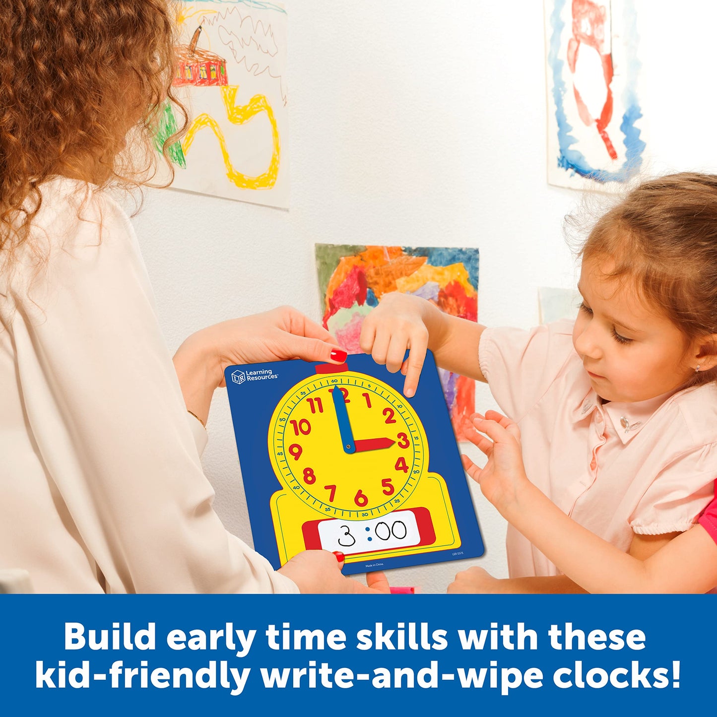 Learning Resources Write & Wipe Clocks Classroom Set - 25 Pieces, Ages 6+ Laminated Dry-Erase, Teaching Aids, Teacher Supplies,