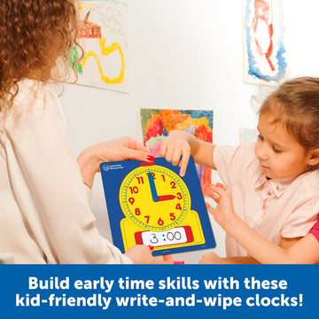 Learning Resources Write & Wipe Clocks Classroom Set - 25 Pieces, Ages 6+ Laminated Dry-Erase, Teaching Aids, Teacher Supplies,
