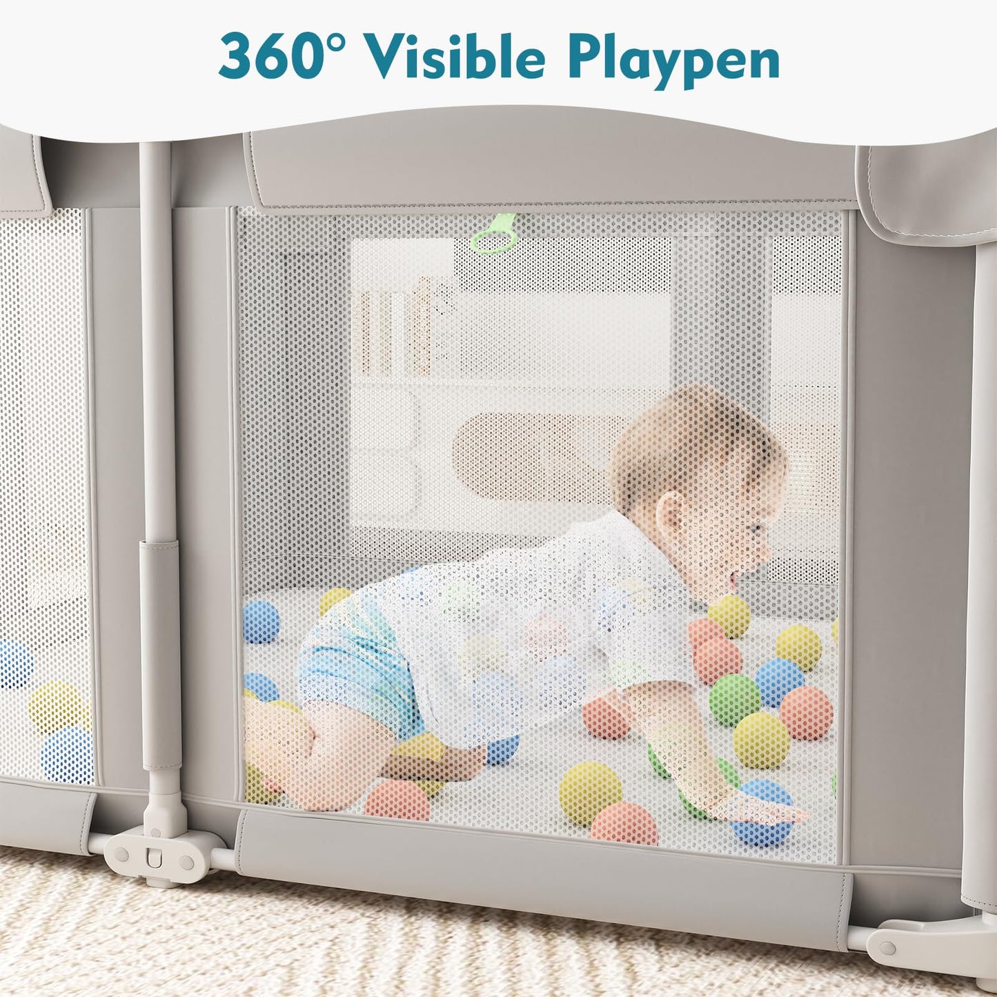 Seeday Foldable Baby Playpen, 51 Playpen for Babies and Toddlers with Mat Ocean Balls and Pull Links, Play Pen with Soft Breatha