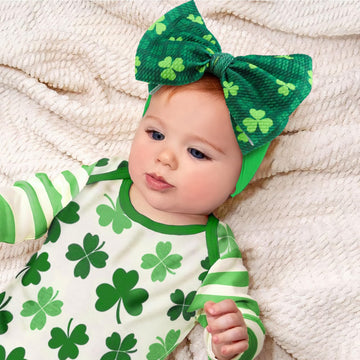 Lanmerry St Patricks Day Baby Hair Bows Green Headband Baby Girl Hair Accessories St. Patrick Green Bow Shamrock Headband Rainbo