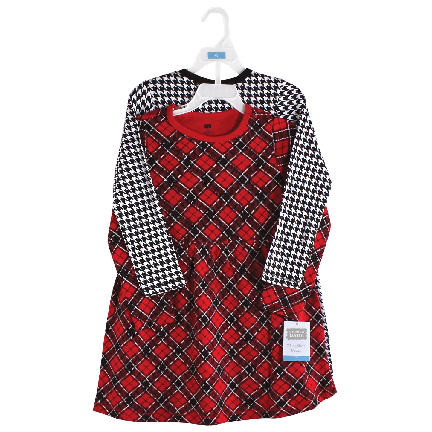 Hudson Baby Baby Girls Cotton Dresses Casual Dress, Black Red Plaid, 12-18 Months Us