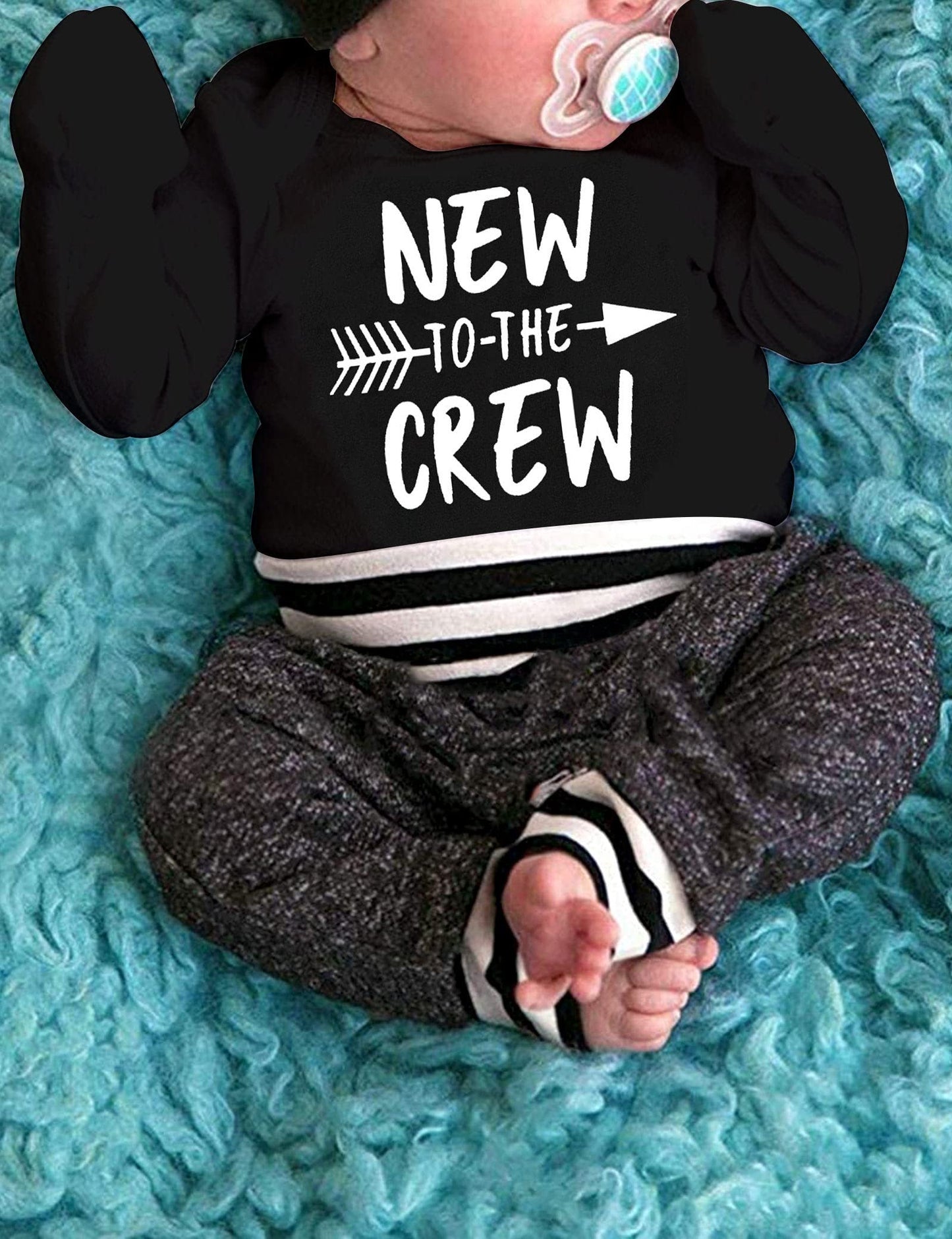 Baby Boy Clothes 0-3 Months Infant Outfits New To The Crew Long Sleeve Romper+ Little Man Pants+ Striped Hat 3Pcs Baby Boy Fall