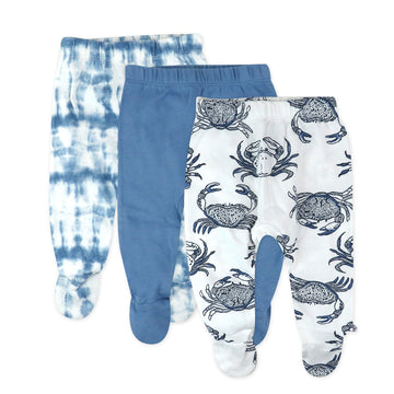 Honestbaby Baby 3-Pack Organic Cotton Footed Harem Pants, Crabs Navy, Newborn