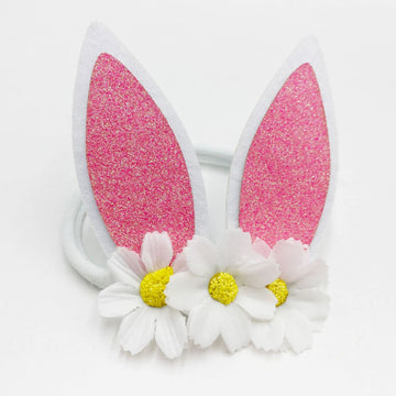 Baby Girls Headband Bunny Rabbit Ears With Satin Flowers For Easter Day Gift Jhe02 (Flower-White)
