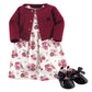 Hudson Baby Baby Girl Cotton Dress, Cardigan And Shoe Set, Rose, 0-3 Months