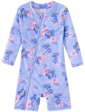 Umelok Baby Girls Swimsuit One Piece Full Zip With Long Sleeve Upf 50+ Sun Protection Sunsuit Purple-Geranium,9M