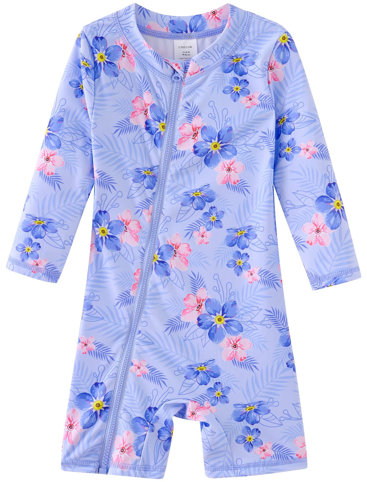 Umelok Baby Girls Swimsuit One Piece Full Zip With Long Sleeve Upf 50+ Sun Protection Sunsuit Purple-Geranium,12M
