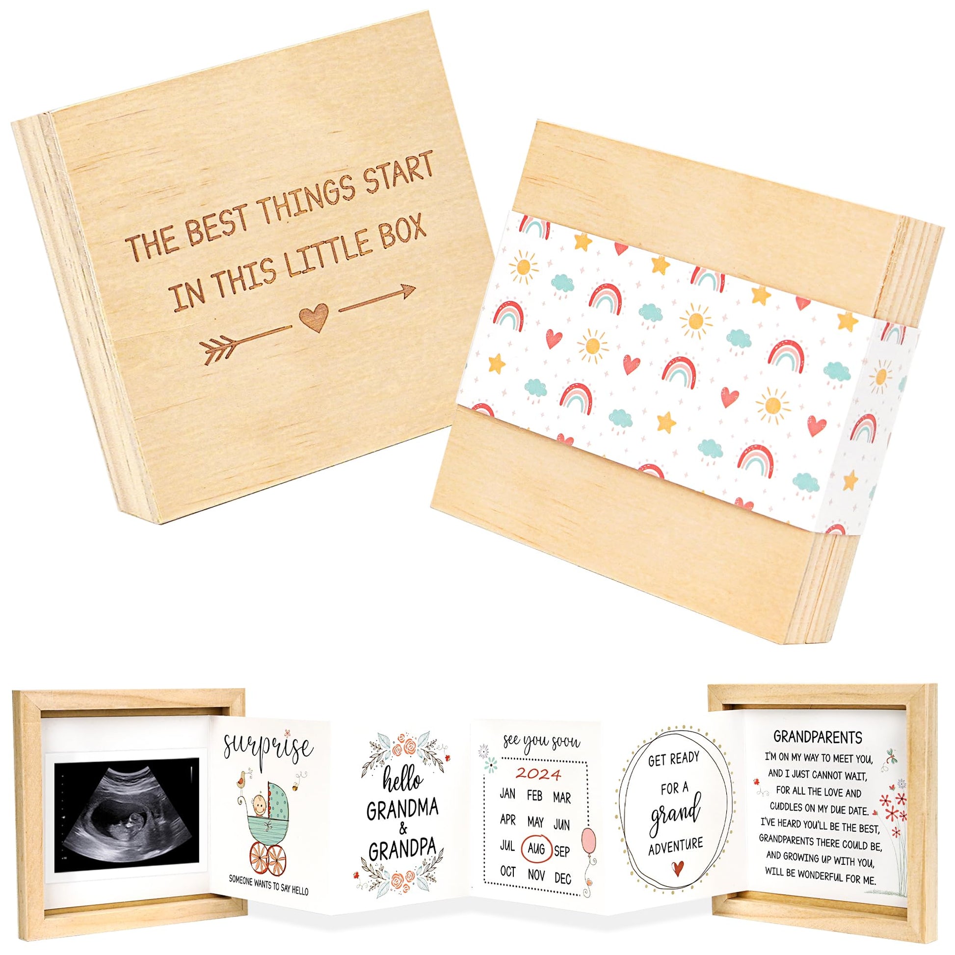 Blinking Stars Pregnancy Announcement For Grandparents, Baby Announcement Ideas- Baby Sonogram Picture Keepsake Wooden Box- Preg