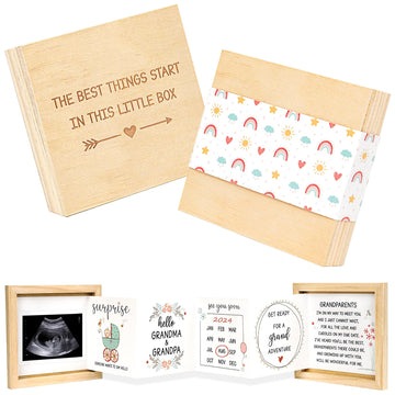 Blinking Stars Pregnancy Announcement For Grandparents, Baby Announcement Ideas- Baby Sonogram Picture Keepsake Wooden Box- Preg
