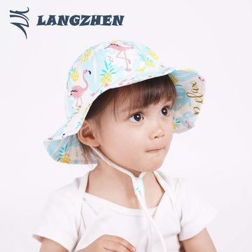 Langzhen Sun Hat For Baby Girls Adjustable Toddler Kids Sun Protection Hat Wide Brim Summer Outdoor Hat With Chin Strap (Flaming