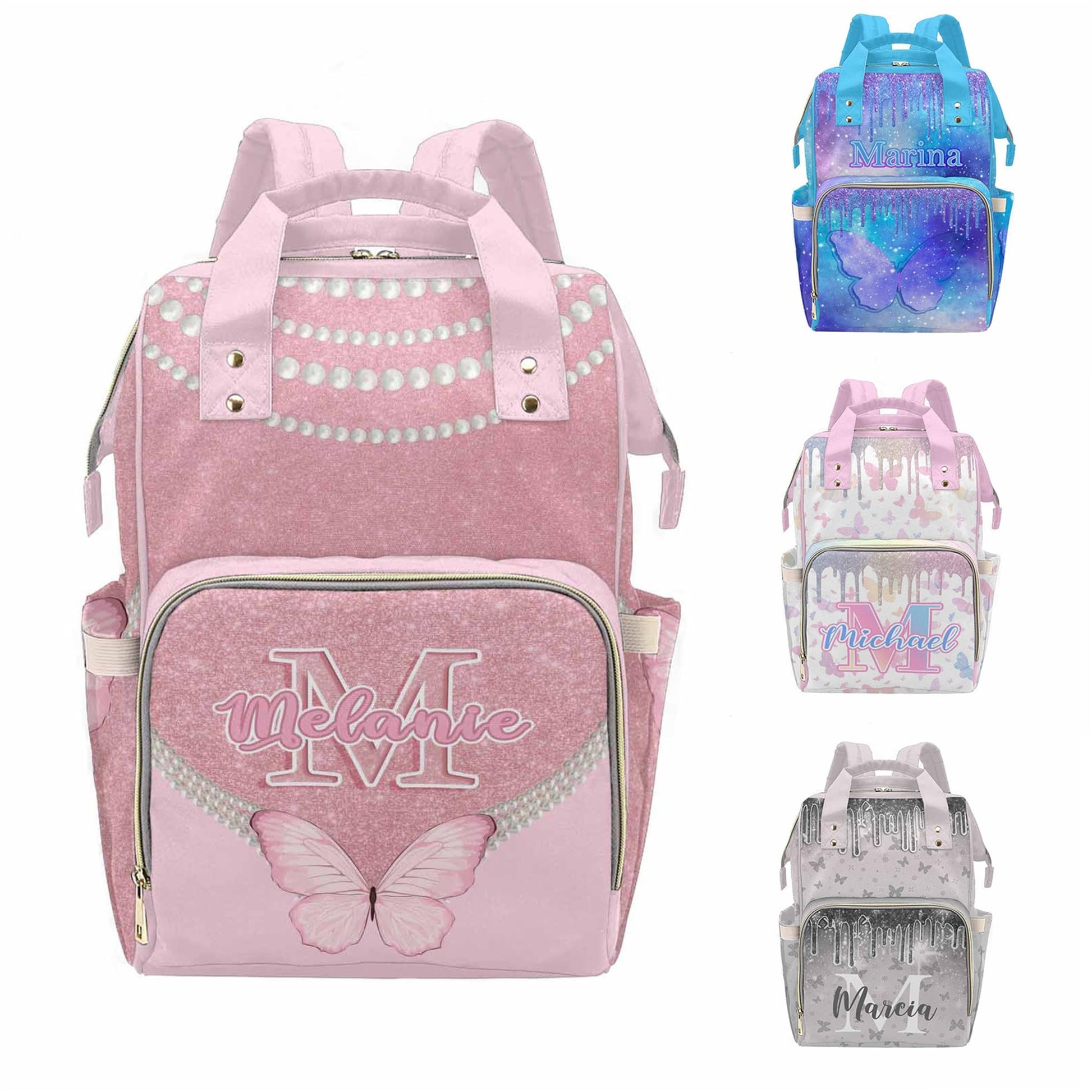 MyPupSocks Custom Butterfly Diaper Bag Backpack for Mom Daughter Granddaughter - Personalized Nappy Mommy Bag Backpack Diaper Ba