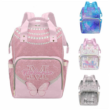 MyPupSocks Custom Butterfly Diaper Bag Backpack for Mom Daughter Granddaughter - Personalized Nappy Mommy Bag Backpack Diaper Ba