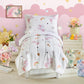 Unicorn Toddler Bedding Set for Girls Pink Unicorn Flowers 4PC Toddler Bed Set - Soft Star Rainbow Unicorn Cute Princess White T