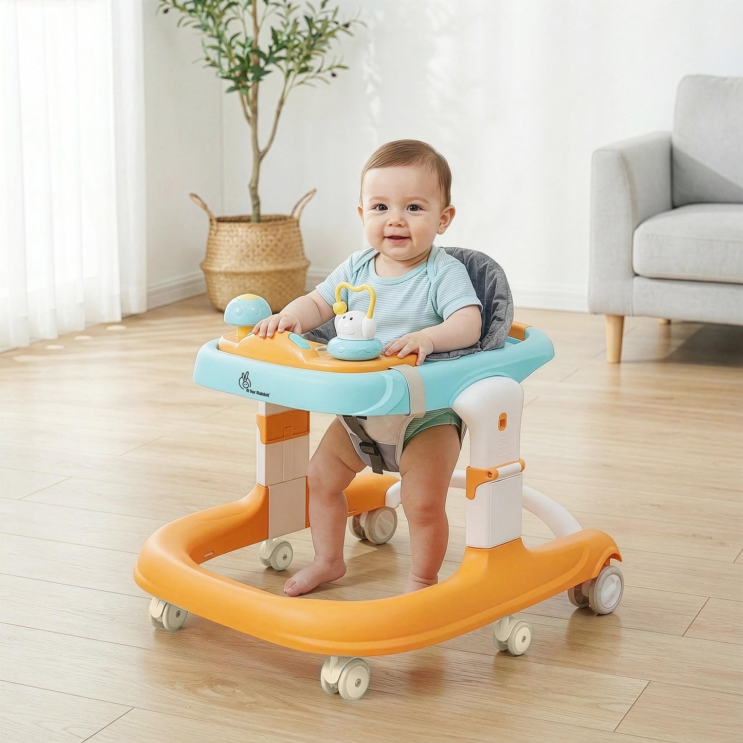 R For Rabbit Little Feet Sportz Baby Walker For Kids 9 To 18 Months For Boy Girl Push Activity Walker With Music |(Orange Blue)