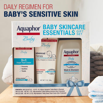 Aquaphor Baby Skincare Essentials Gift Set with Aquaphor Baby Wash and Shampoo, Aquaphor Baby Healing Ointment, and Aquaphor Dia