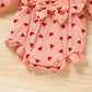 Grnshts Valentine'S Day Newborn Baby Girl Clothes Ruffle Heart Print Romper Long Sleeve Button Bodysuit+Hairband+Socks 3Pcs Outf