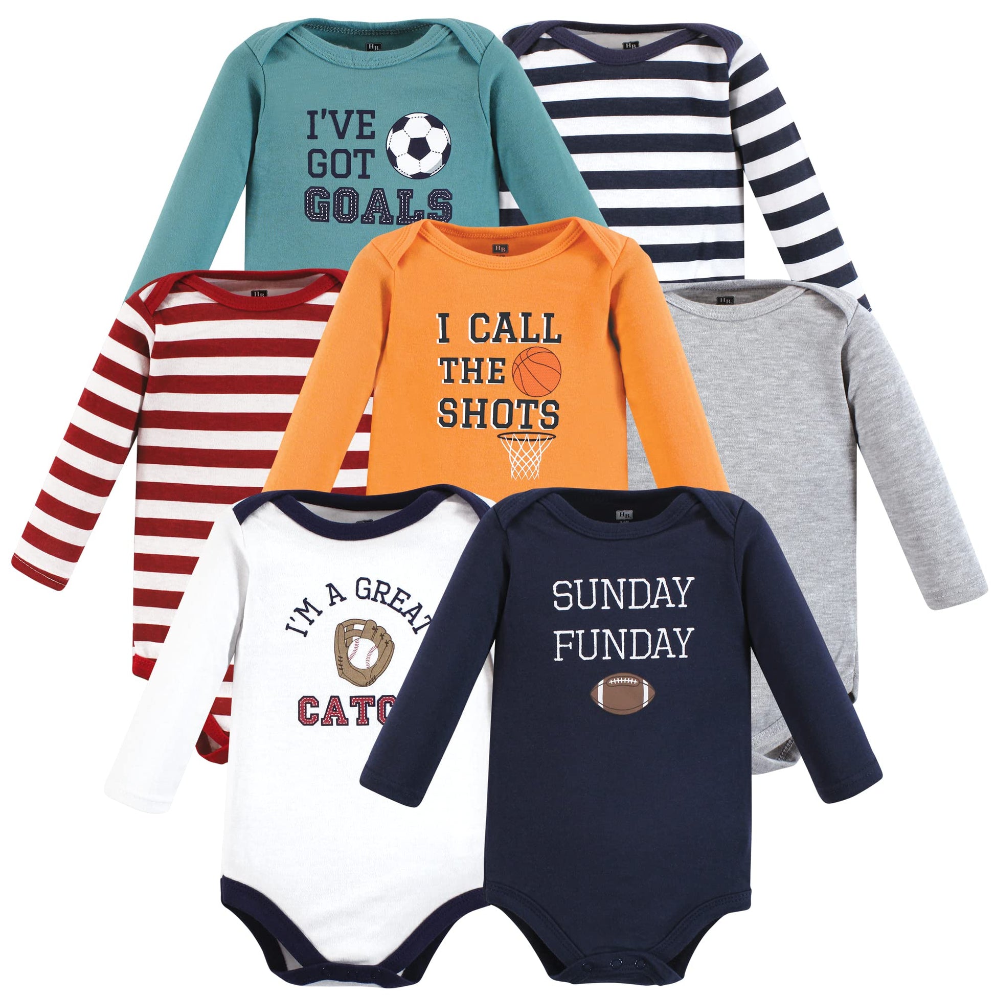 Hudson Baby Unisex Baby Cotton Long-Sleeve Bodysuits, Sports Stripes, 0-3 Months