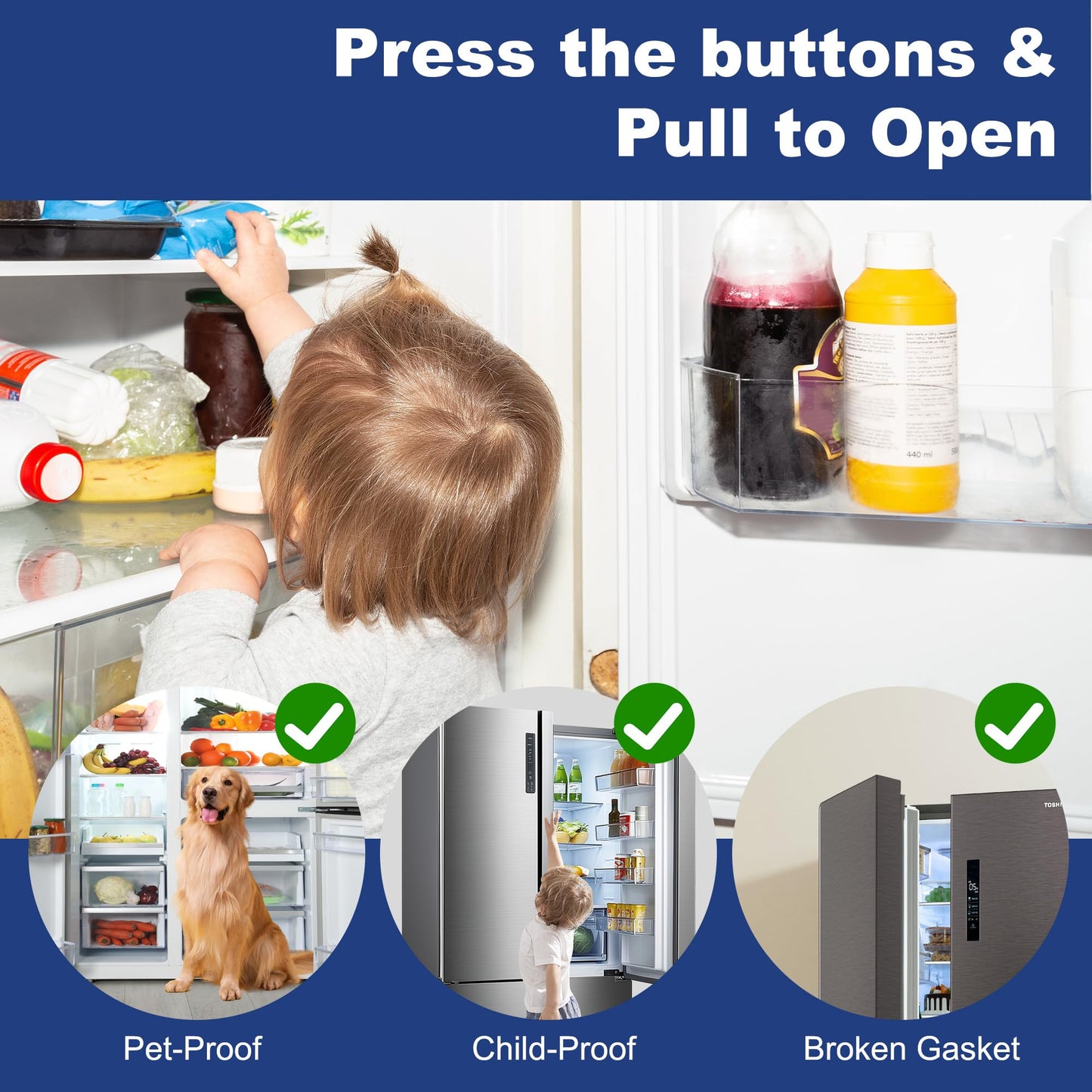 2-Pack Child Proof Fridge Lock - Refrigerator Lock For Kids, No Tools Required, Freezer Latch To Keep Door Closed For Toddlers,