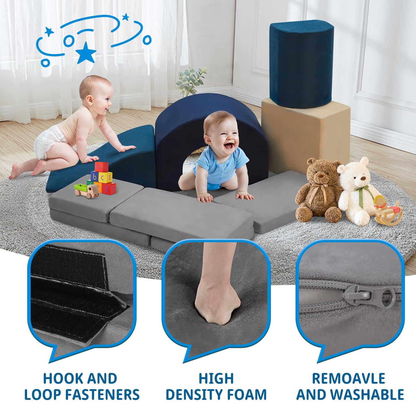 Kinevoli 7 Pieces Climbing Toys And Blocks - Indoor Soft Foam Climber Playset For Toddlers, Kids, And Babies Ages 1-3 - Perfect