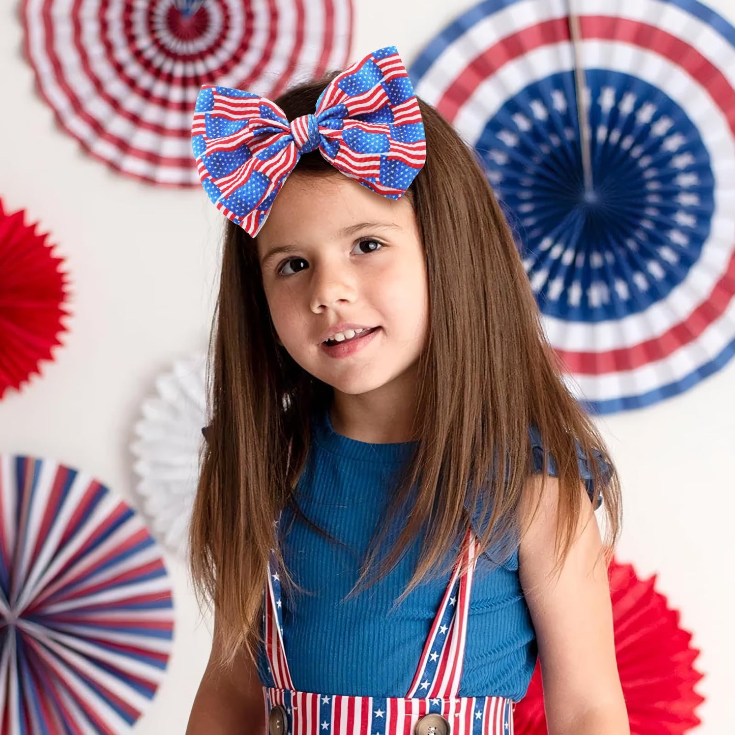 Lanmerry Hairband - 2Pcs 6 Inches Baby Girl Bows Headbands With American Flag And Stars, One Size Fit All, Wonderful Gift For 4T