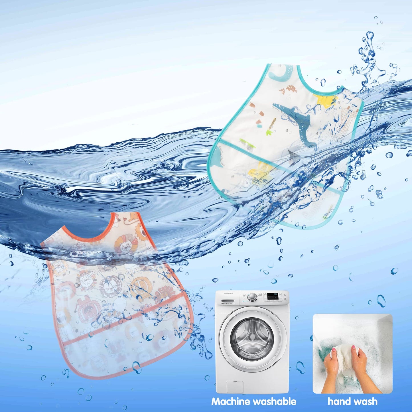 R Horse 5Pcs Baby Toddler Bibs With Crumb Catcher Pocket & Snap Button Adjustable Waterproof Baby Feeding Bibs For Boys Girls 6-